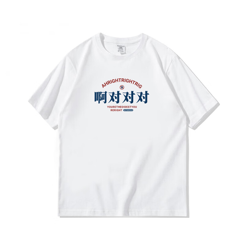 瀚创国潮复古文字创意啊对对对搞笑趣味短袖t恤男纯棉宽松大码衣服 白