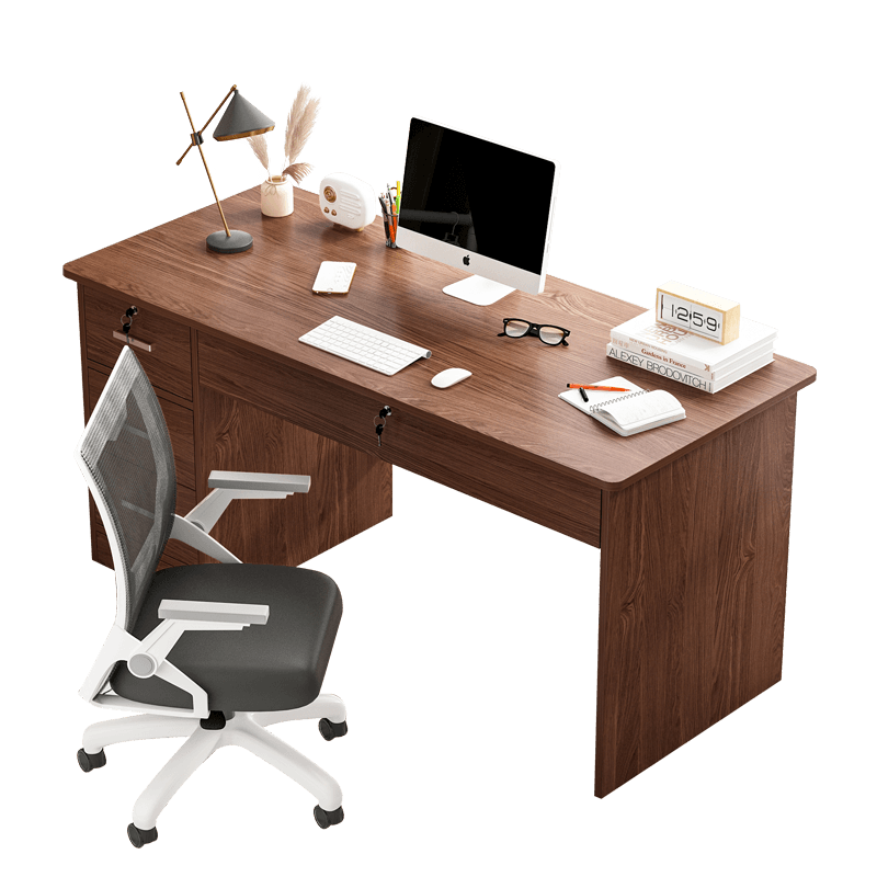 简座电脑桌台式办公室简约现代家用书桌学生卧室一体写字桌子电脑学习桌 (实惠款)原野橡木色+四抽100CM
