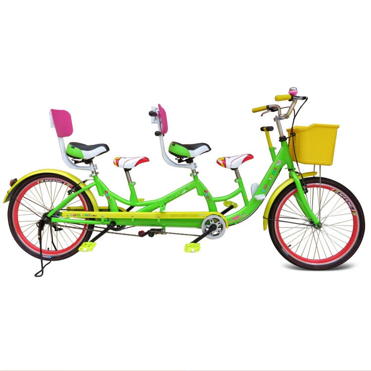 淮果颖双人自行车双人骑新款24寸双人自行车男女情侣单车子双人骑两人三 前后子四人绿色电动车抱刹