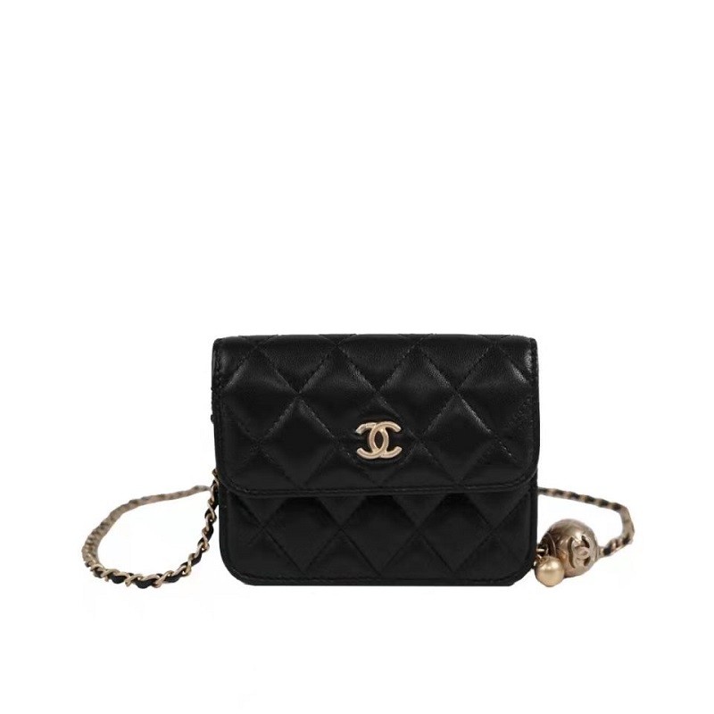 chanel 香奈儿 经典口盖包 小金球链条包 腰包 黑色