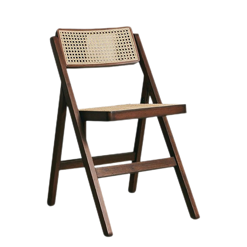 藤妃藤编扶手餐椅北欧家用客厅工作休闲靠背椅日式民宿实木躺椅折叠椅 黑色