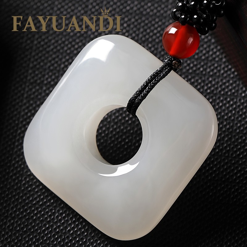 发源地 羊脂玉平安扣吊坠和田白玉挂件玉器男女玉佩玉石四方同心扣