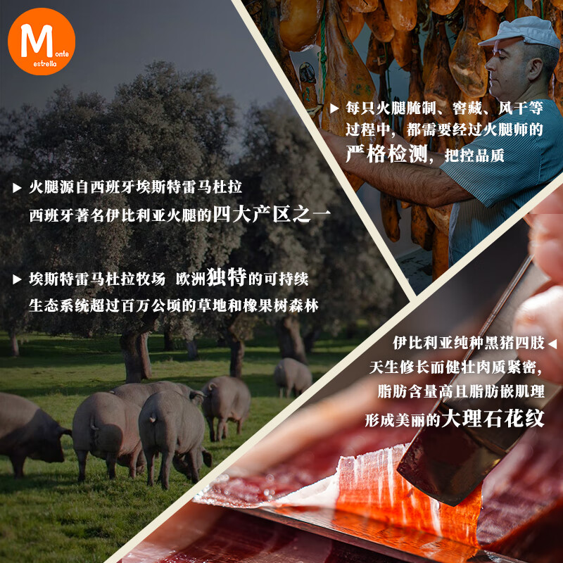 MONTE ESTRELLA西班牙火腿整只原装进口伊比利亚黑猪橡果即食生吃中秋礼盒装送礼 白标 伊比利亚谷饲后腿8-9kg