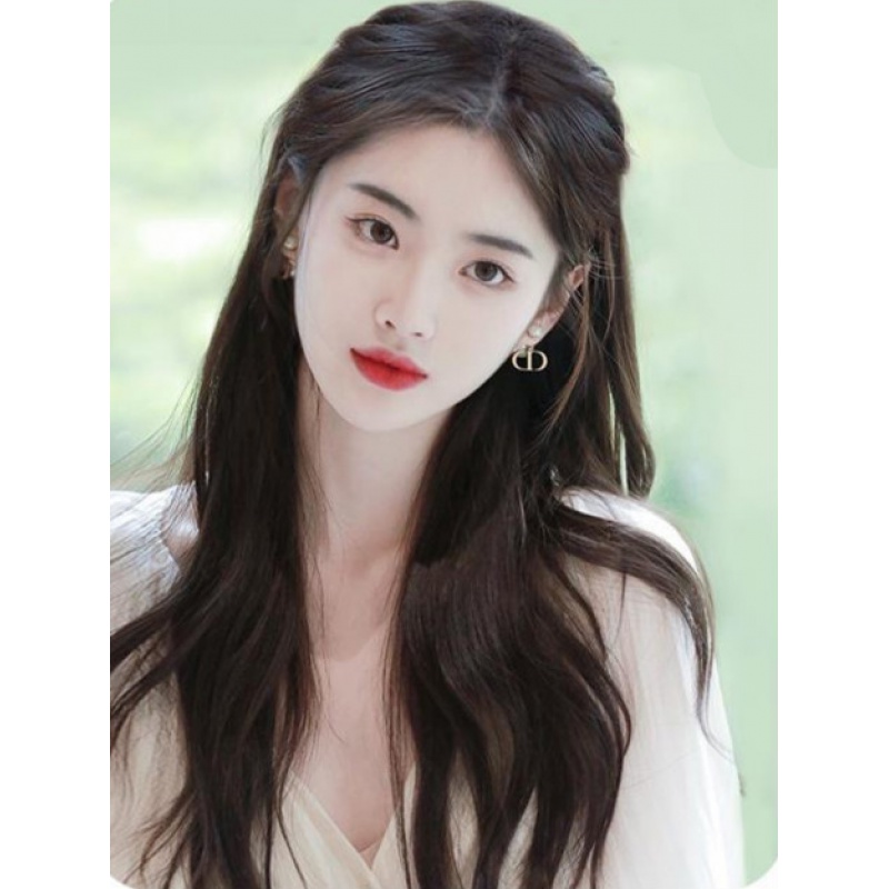 长发蓬松一片式u型贴三片式仿真无痕接发片微卷假发片 自然黑(鱼尾烫)