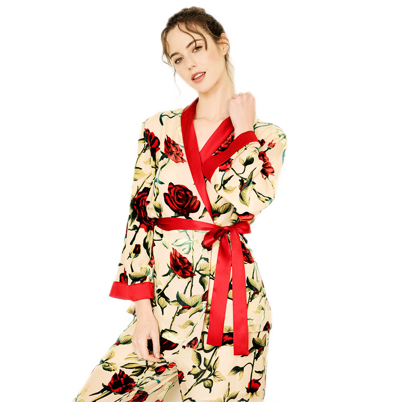 丝界【礼物甄选】【超值捡漏 售完不补】真丝睡衣女秋冬丝绒保暖印花 玫瑰红 M (95)