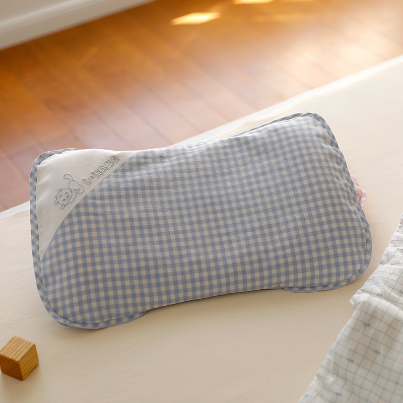 良良 儿童枕头 定型枕新生儿水洗透气婴儿枕头2-6岁用品幼儿礼盒 加长-小萌虎·蓝格(苎麻双枕套)「2-6岁」