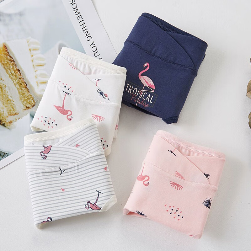 戴米安孕妇内裤高棉女低腰大码怀孕初期孕早中晚期内衣怀孕期专用三角裤 【孕妇内裤/火烈鸟款】 4条装 XXL