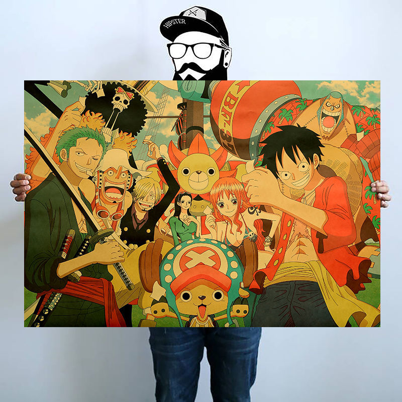 鸣朗 长条大尺寸海贼王海报动漫电影学生宿舍日式复古牛皮纸海报咖啡