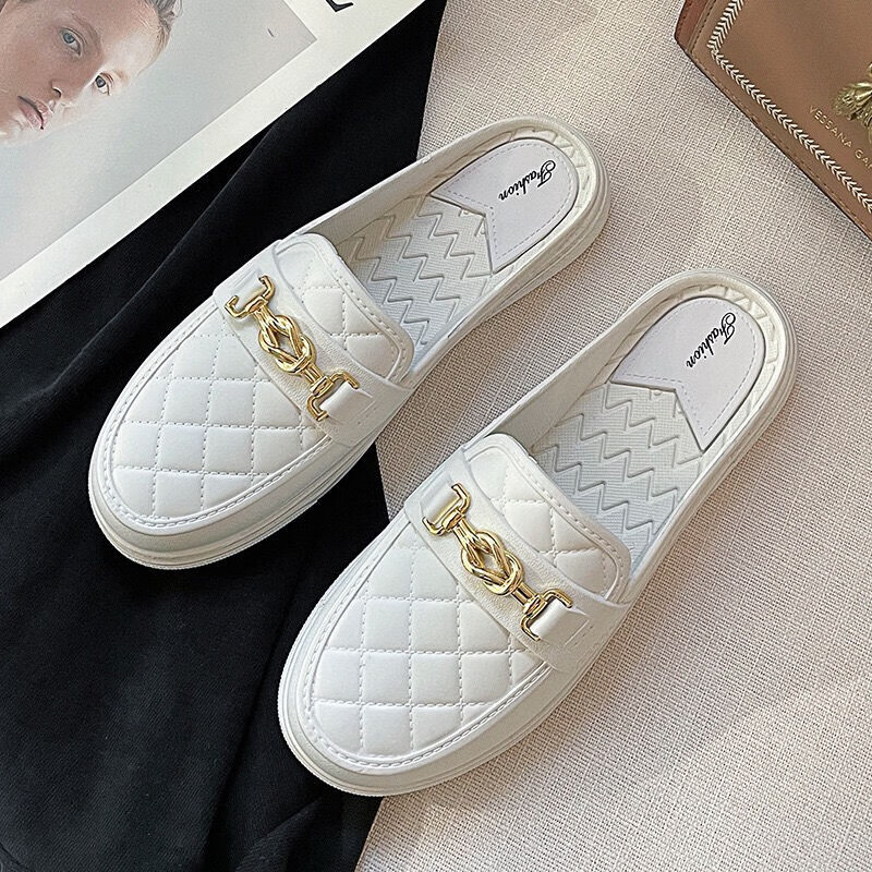 包头半拖鞋女2022秋天新款时尚百搭平底网红凉拖懒人扣环拖鞋外穿