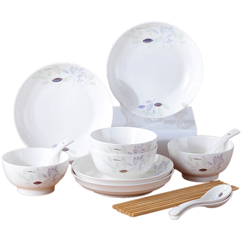 洁雅杰礼盒装餐具套装欧式家用16头陶瓷碗碟套装面碗陶瓷盘子套装 一叶清风100020708720