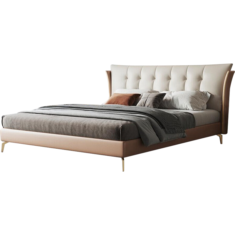 麦纪 皮床 轻奢真皮床1.8米纳帕牛皮北欧现代简约意式双人软包大床小户型主卧室婚床1.5m 轻奢纳帕牛皮 单床 1800mm*2000mm  框架结构