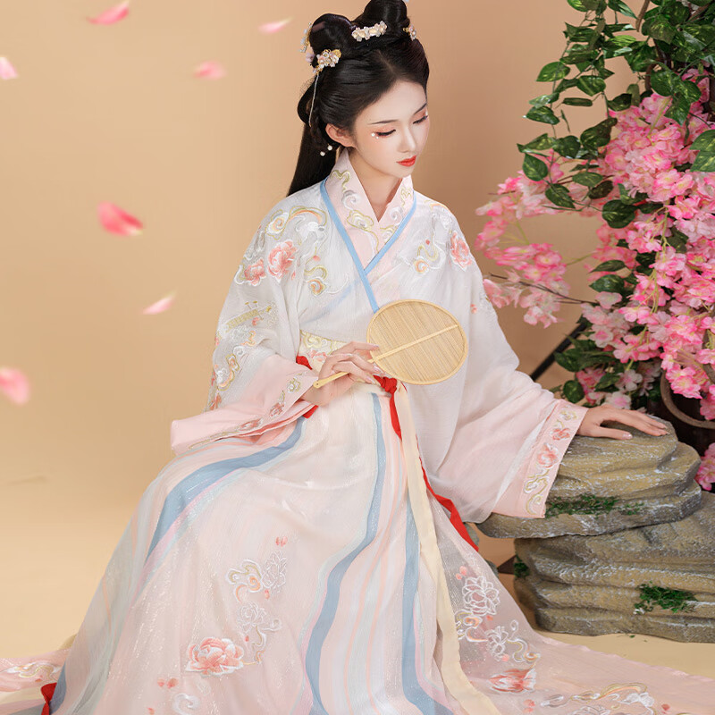 汉服女款秋季中国风超仙魏晋南北朝齐腰交领飘逸古装襦裙日常 粉色4.