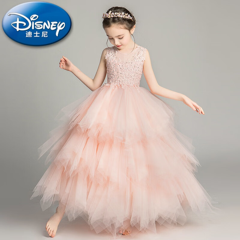 迪士尼（Disney）女童花童婚礼小女孩礼服轻奢小众高端儿童公主裙钢琴演奏演出服秋 粉色长款 140cm
