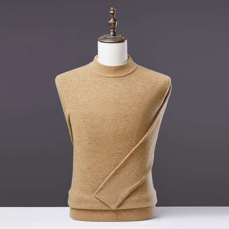 RVFAN男装羊毛衫男保暖毛衣秋冬季套头针织衫中年男士圆领打底衫 黑色 L