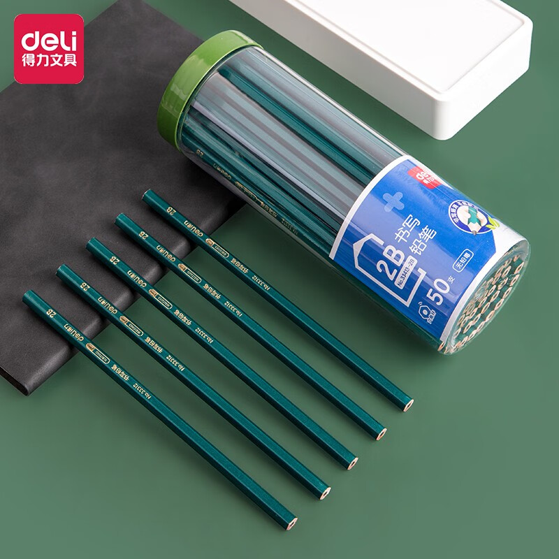 得力2b铅笔桶装小学生考试专用一年级无毒幼儿园儿童hb铅笔不断芯六角