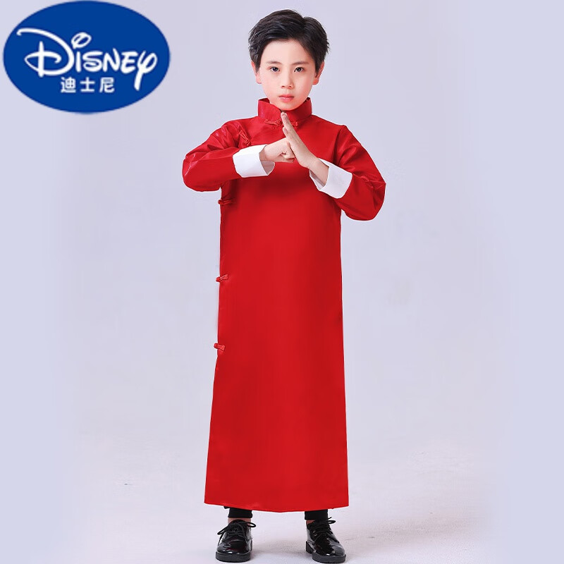 大褂儿童说书人相声服马褂快板男女童表演长袍演出服 中国红 纯色 110