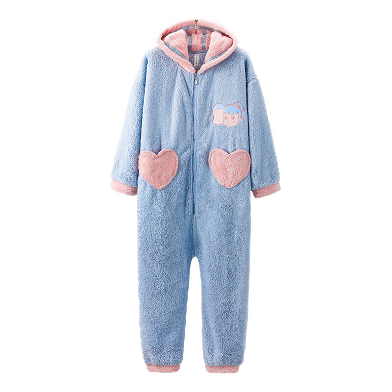 芬腾连体珊瑚绒睡衣女可外穿秋冬加绒加厚新款家居服连帽法兰绒后拉链 S