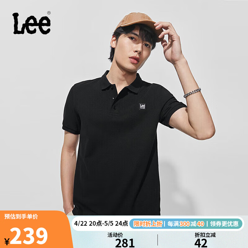 Lee24早春标准版小logo男款翻领短袖polo衫休闲 黑色 XXL 