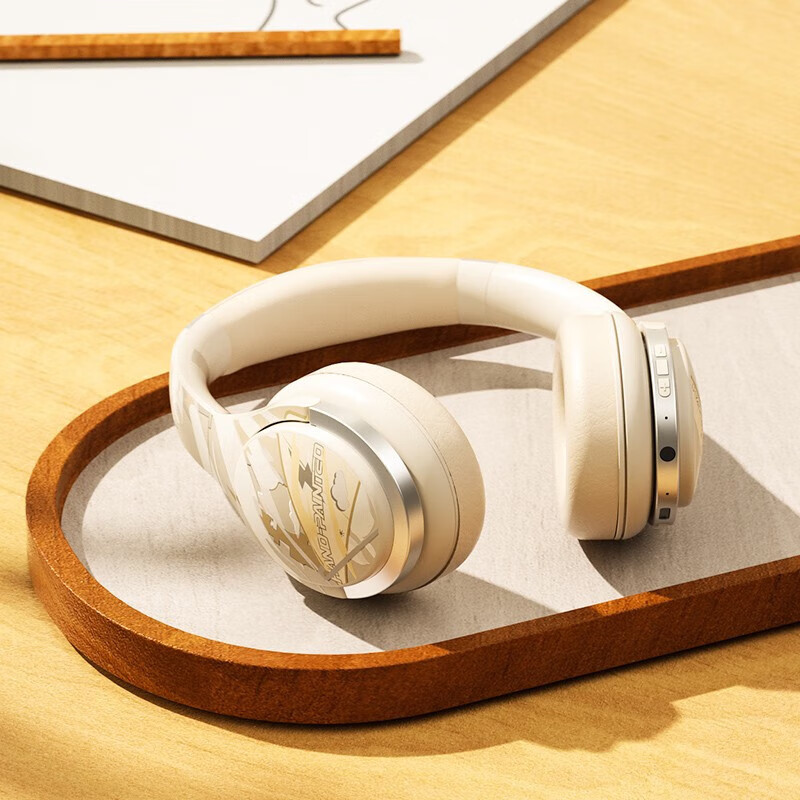 柏林之声酷炫国潮风真无线蓝牙耳机头戴式华强北带麦降噪学生儿童耳麦安卓笔记本 米黄银