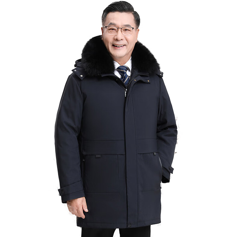 加厚活里活面爸爸羽绒服男士中长款大码毛领中老年可拆卸爷爷冬装 灰咖(带毛领) 2XL