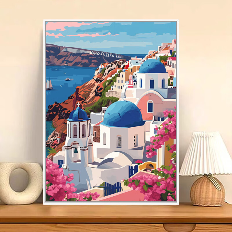 佳彩天颜波西米亚风圣托里尼 diy数字油画风景涂鸦填色油彩画丙烯手工