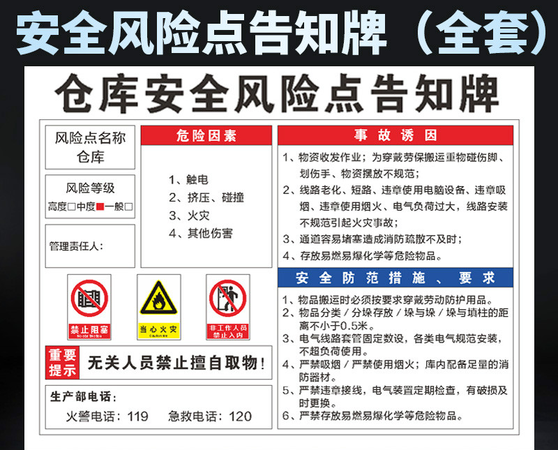 风险辨识告知牌岗位明白卡仓库工厂消防安全标识牌警示牌标志牌pvc