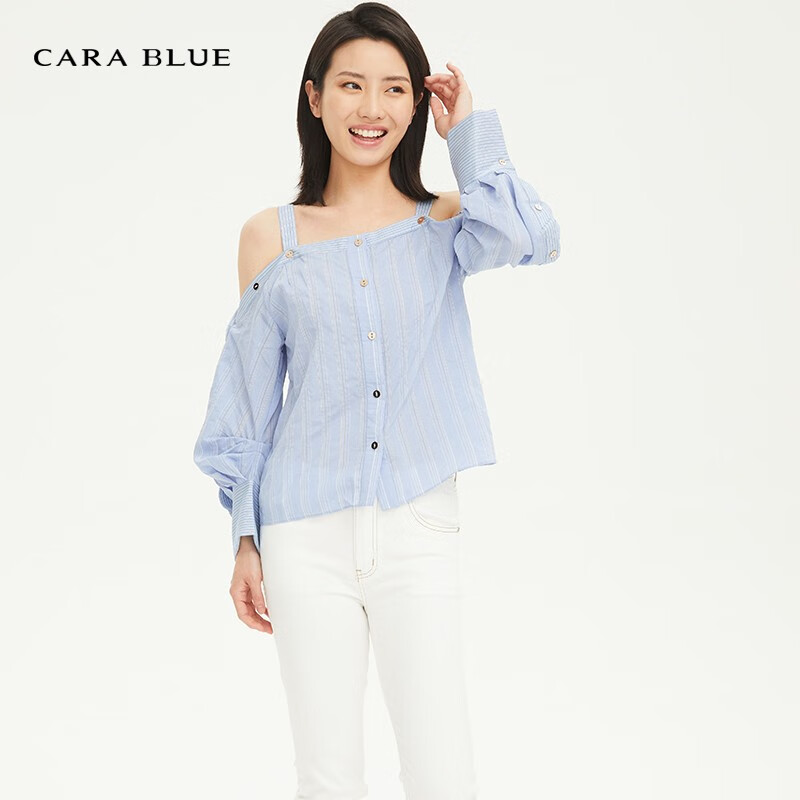 carablue喀啦    女装时尚露肩系扣女衬衫kb191mwb5001 浅蓝色 as