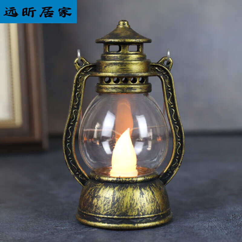 复古小油灯ed手提小马灯仿古煤油灯家居花装饰ed蜡烛灯小夜t 古铜油灯