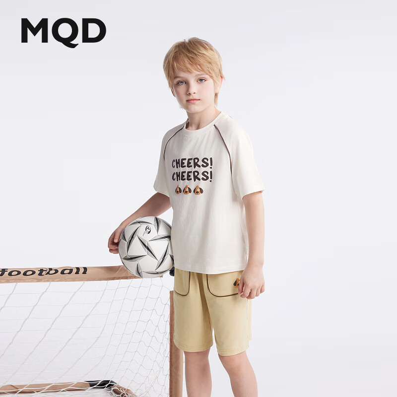 马骑顿（MQD）【上衣+裤】MQD童装男大童夏季潮酷休闲卡通套装 卡其 110