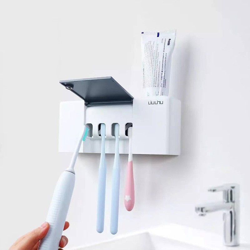 六竖智能杀菌消毒牙刷架牙刷自然风干感应杀菌免打孔洗漱用品收纳 六竖杀菌消毒牙刷架