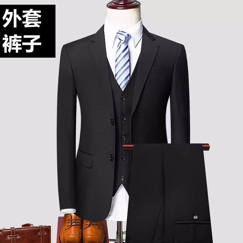 正式西服套装士职业套装商务平驳领大码西装宽松胖人一 黑色上衣裤子