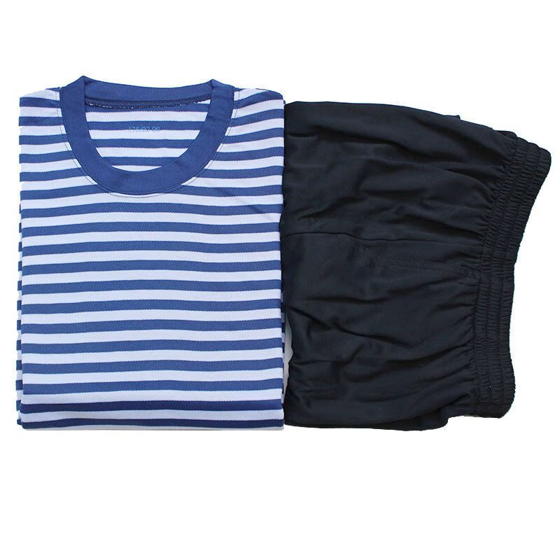横条纹蓝白短袖t恤海军衫体能服套装海洋作训 套装【上衣 裤子】 165