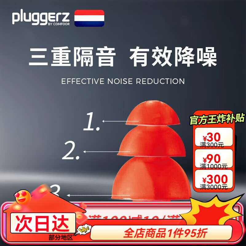 pluggerz耳塞荷蘭進口隔音降噪耳塞 睡眠隔音耳塞游泳耳塞成人防水男女兒童洗澡硅膠中耳炎 紅色road公路款【M號】1對裝