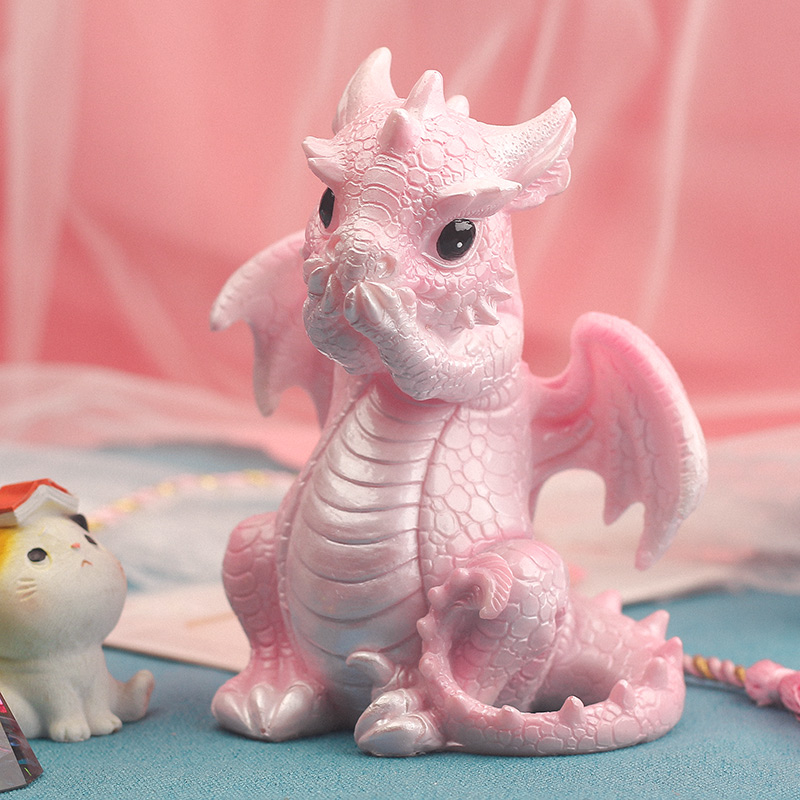 龙摆件 少女心粉色龙摆件系宝宝龙树脂房间装饰品情人节生日礼物 甜蜜