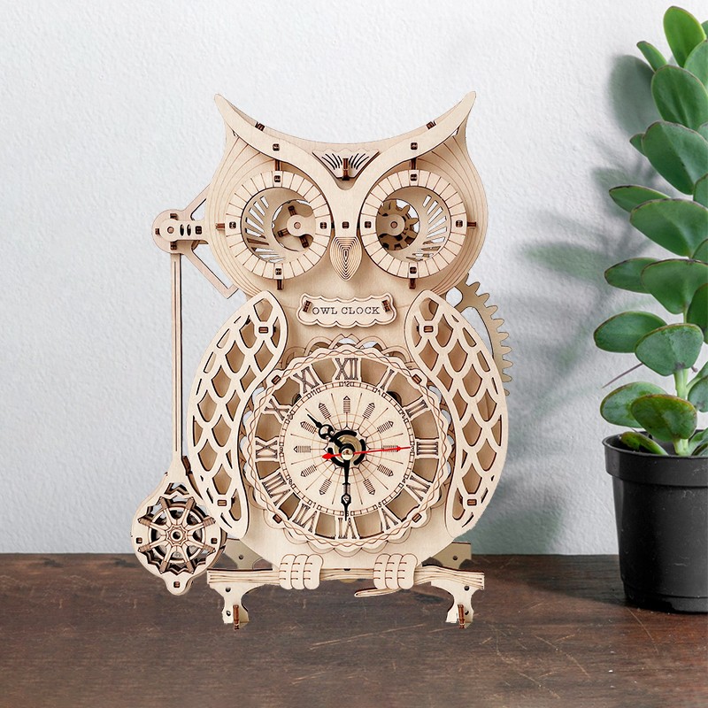有格手工拼装创意礼品diy木质猫头鹰摆钟生日情人节礼物送男女友儿童
