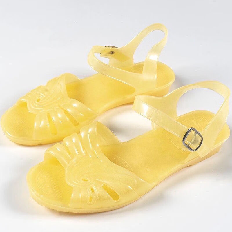 千缇姿塑料凉鞋女怀旧老式塑料凉鞋熟胶防滑耐磨轻便平底水晶外穿