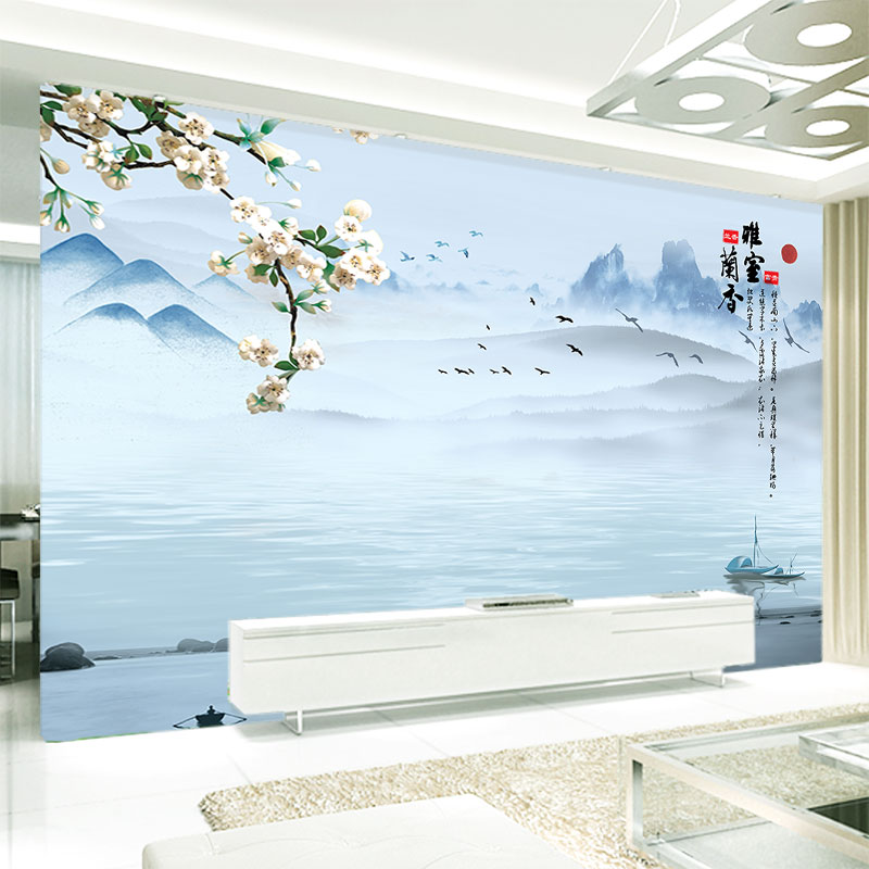 496玉兰花山水雅室兰香简欧壁画 3d平面丝娟布/平方米  高宽定制