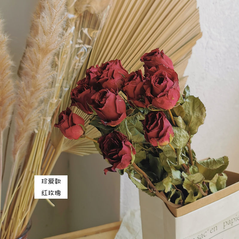 感辙 玫瑰干花花束真花风干ins网红装饰家居摆件拍摄道具 红玫瑰10支
