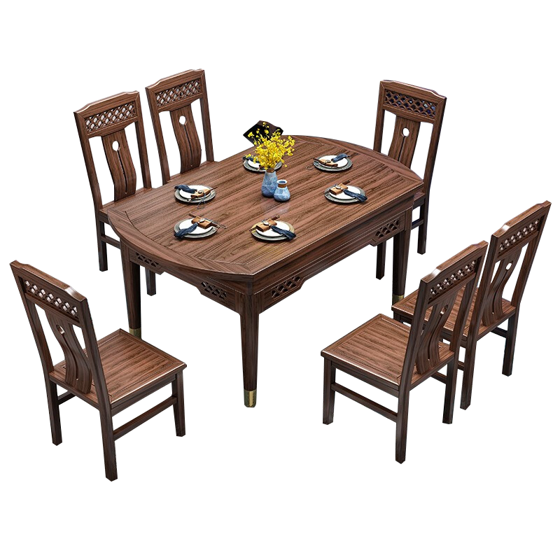 景腾 餐桌 新中式乌金木实木餐桌椅组合伸缩折叠歺桌现代简约小户型家用吃饭桌子 1桌4椅