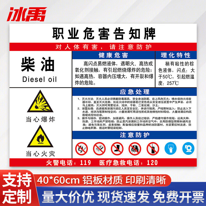 牌 加油站油品安全警示标识 40*60cm (铝板1个) bybs-6 职业危害告知