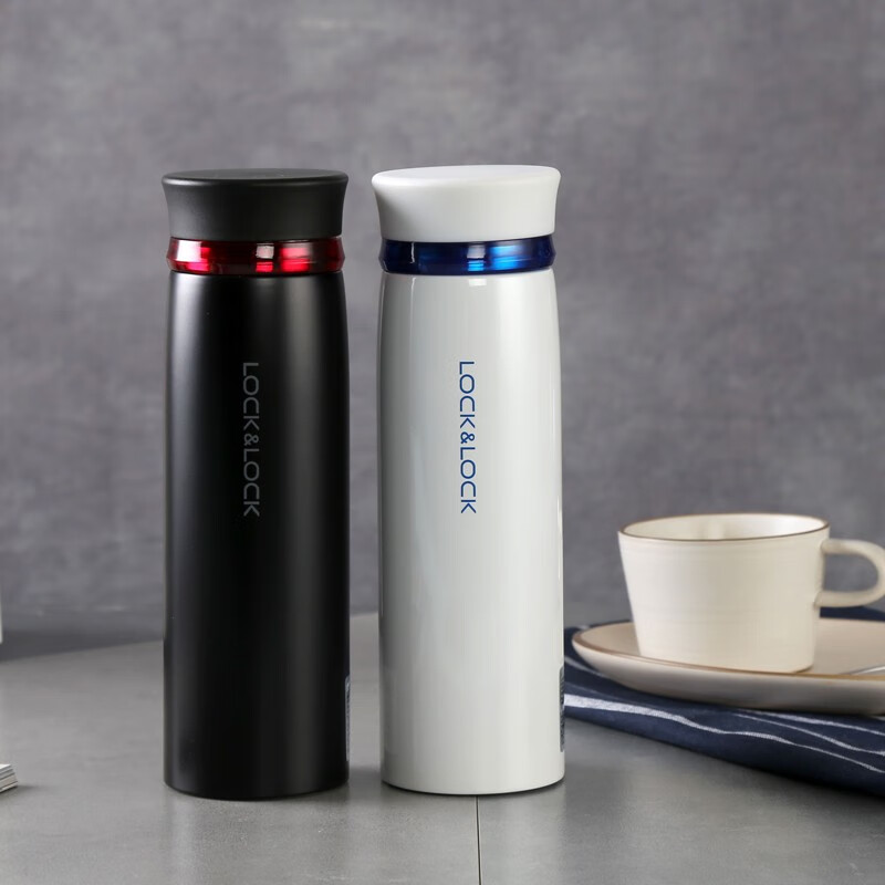 乐扣乐扣（LOCK&amp;LOCK）保温杯轻量杯水杯菲特旋盖情侣杯两件套450ml*2 白蓝+黑红套装- 450ml *2