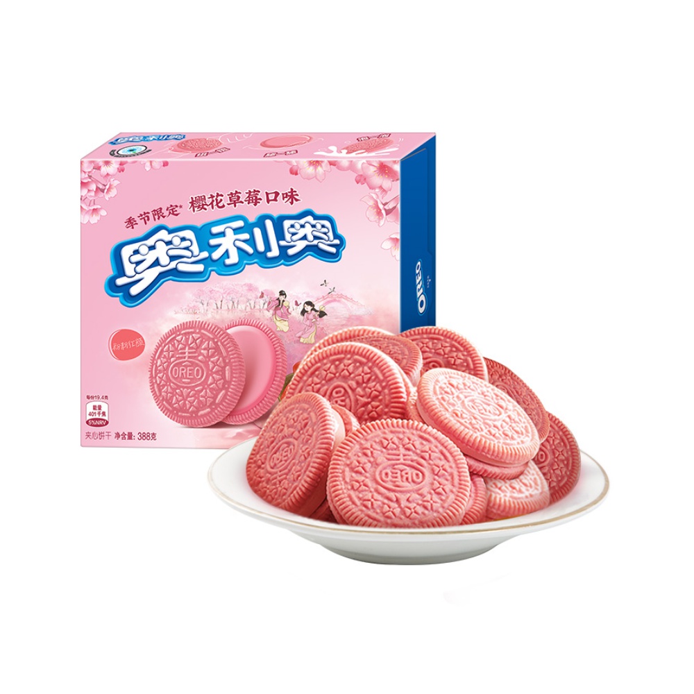 奥利奥夹心饼干樱花草莓口味388克粉色季节限定小粉饼休闲零食
