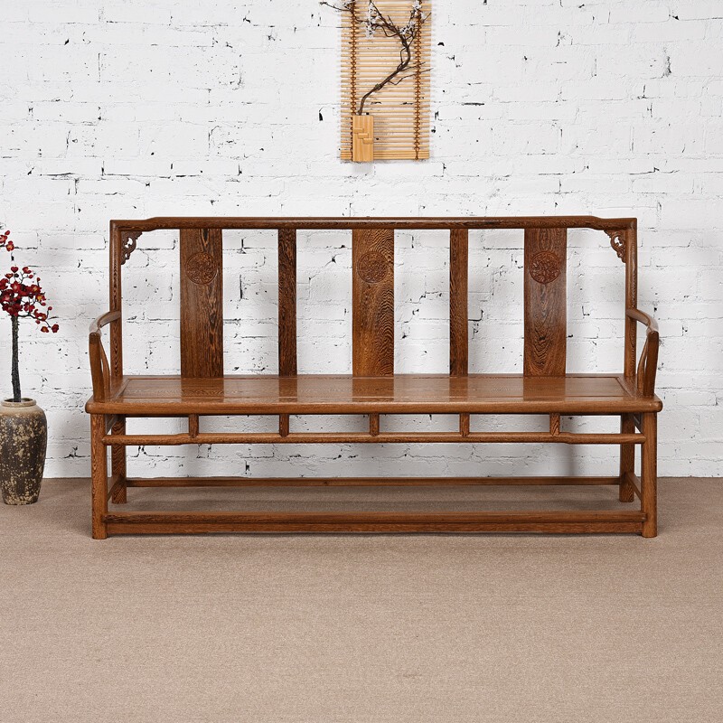 非洲崖豆木)三人座沙发椅实木靠背椅中式客厅茶椅 三人:长175*宽50*坐