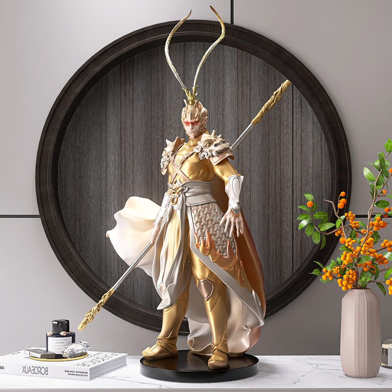 客厅电视柜装饰品开业礼物礼品齐天大圣 蓄势待发-披风款金色-高90cm