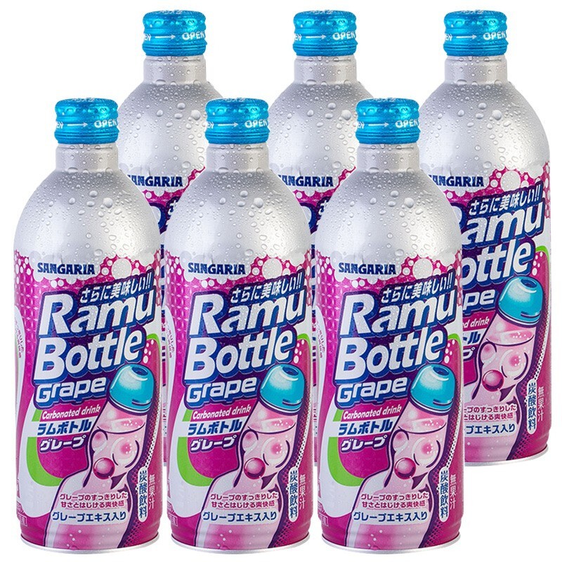 (4瓶)日本进口波子汽水桑格利亚果味饮料500ml夏季网红碳酸饮料 葡萄