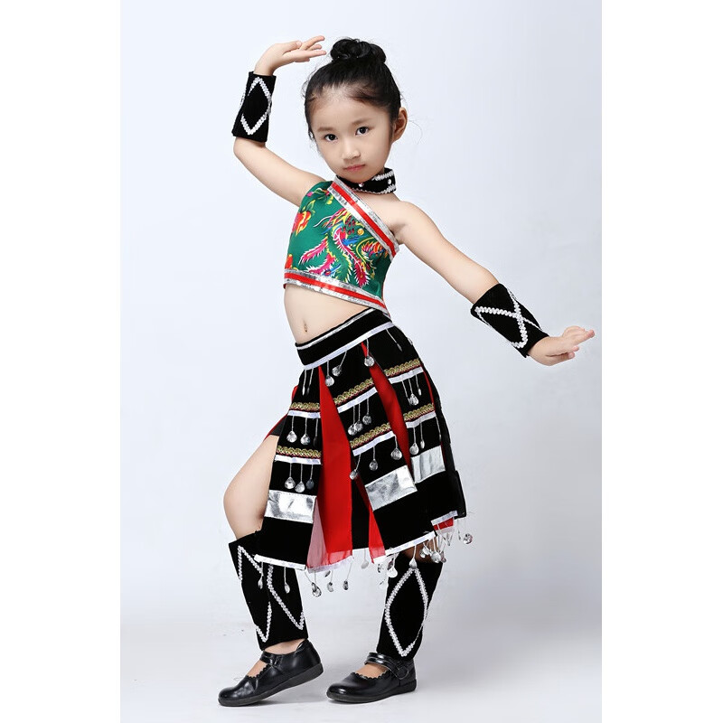 间甩发舞表演服成人斜肩少数民族佤族舞蹈服装 儿童 110腰围46胸围64