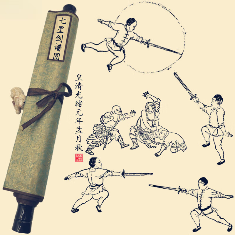 古代七星剑法谱招式内功气功太极峨眉剑舞剑图手绘速记图壁画临摹 图
