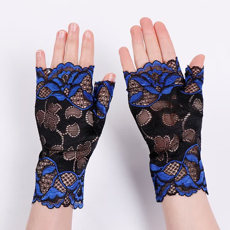 蕾丝防晒半指头手套半指手套女薄款优雅蕾丝镂空无指露指头遮疤痕 宝