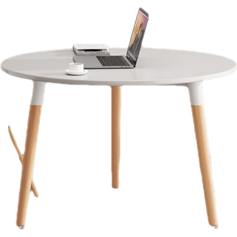 苏购  简约小圆桌简易租房小户型圆形桌子家用阳台吃饭接待洽谈桌椅组合 【升级单桌】暖白色80圆桌|承重钢架+榉木腿+可调