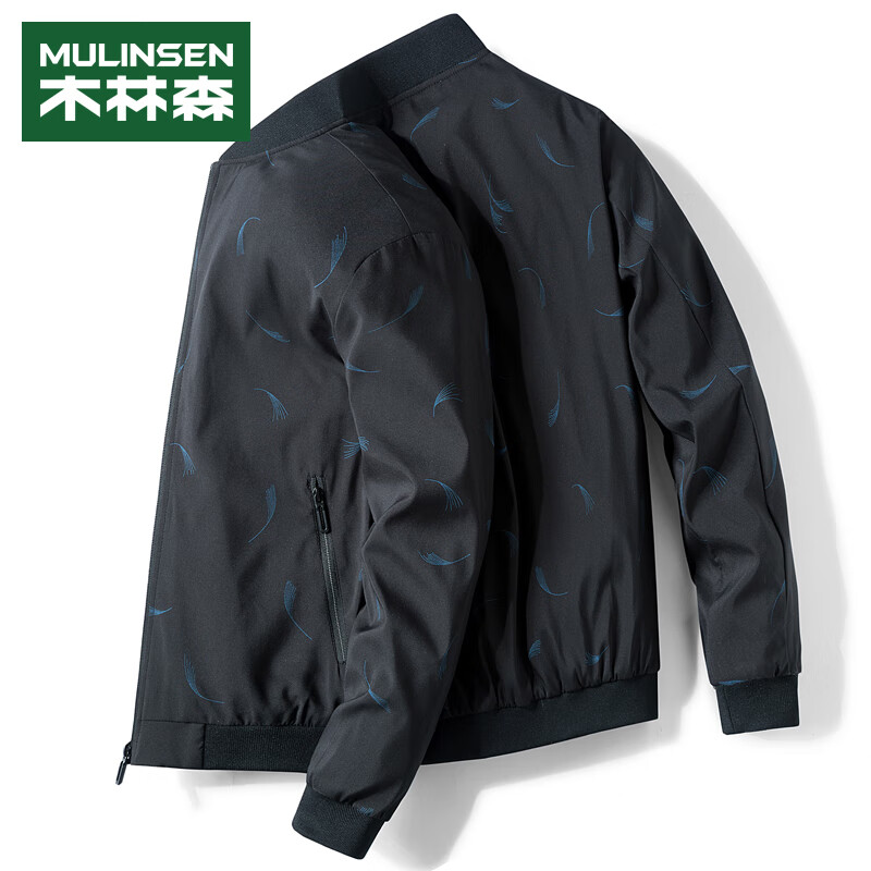 木林森（MULINSEN）夹克男潮流棒球领外套男春秋季休闲夹克上衣男装 黑色 XL